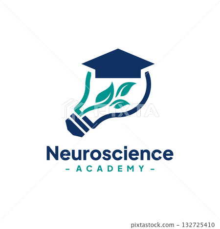 Light Bulb with Graduate Hat Logo Design Vector. Neuroscience Student Logo. Concept of school education, academic, campus, university and college. 132725410