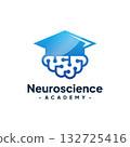 Brain Tech with Graduate Hat Logo Design Vector. Neuroscience Student Logo. Concept of school education, academic, campus, university and college. 132725416