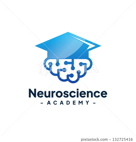 Brain Tech with Graduate Hat Logo Design Vector. Neuroscience Student Logo. Concept of school education, academic, campus, university and college. 132725416