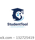 Student Head with Technology Logo Design Vector. Concept of school education, academic, campus, university and college. 132725419