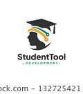 Student Head with Technology Logo Design Vector. Concept of school education, academic, campus, university and college. 132725421