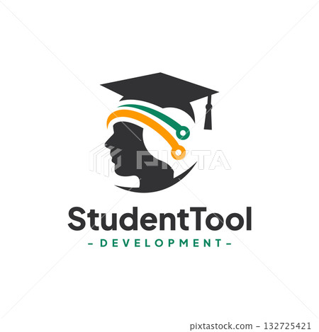 Student Head with Technology Logo Design Vector. Concept of school education, academic, campus, university and college. Student Head with Technology Logo Design Vector. Concept of school education, academic, campus, university and college. 132725421