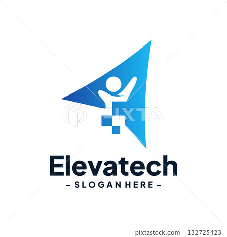Success People with Pixel Arrow Navigation Logo Design Vector. Concept of leadership technology, education and healthy life. 132725423