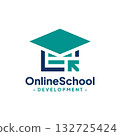 Graduate Hat with Click Arrow Logo Design Vector. Concept of online school and digital tech education. 132725424