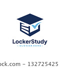 Locker with Graduate Hat Logo Design Vector. Concept of school education, academic, campus, university and college. 132725425
