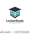 Locker with Graduate Hat Logo Design Vector. Concept of school education, academic, campus, university and college. 132725426