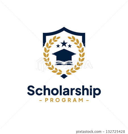 Scholarship Badge and Logo Design Vector. Concept of school education, academic, campus, university and college. 132725428