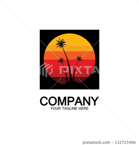 Palm Tree Beach Vintage Icon. Palm Tree Beach Vintage Icon. 132725466