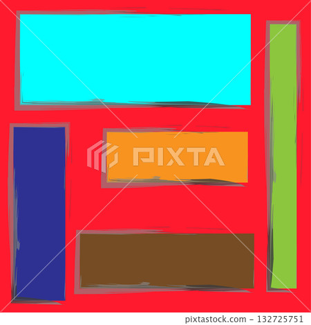 Colorful rectangles illustration. Distressed brush strokes. Vector geometric shapes. Red blue orange green. 132725751