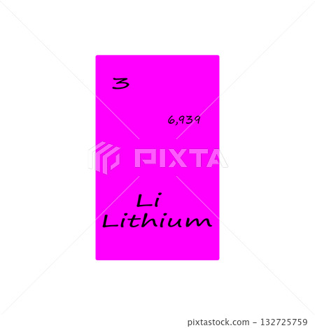 Lithium periodic element. Number 3 symbol. Bright magenta card. Vector science illustration. Lithium periodic element. Number 3 symbol. Bright magenta card. Vector science illustration. 132725759