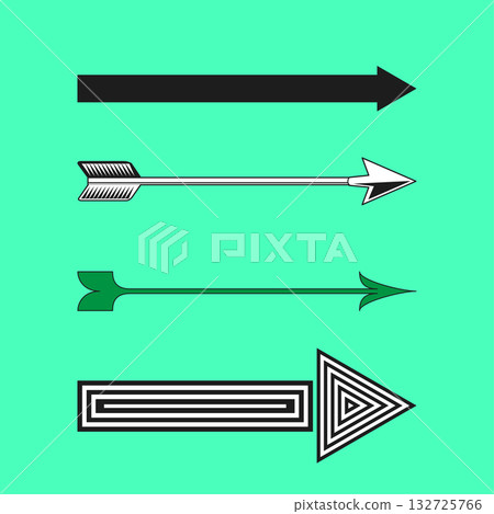 Four arrow illustration. Different style arrows. Direction symbols Vector. Black green white color. Four arrow illustration. Different style arrows. Direction symbols Vector. Black green white color. 132725766