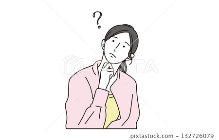 插畫素材：一位女性抬頭沉思 132726079