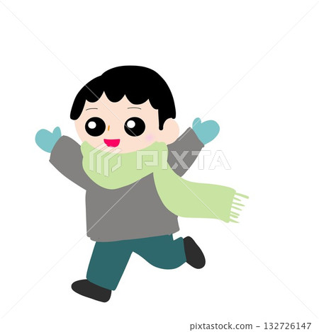 Silhouette of a child running with a scarf wrapped around his head Silhouette of a child running with a scarf wrapped around his head 132726147