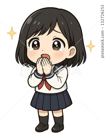 一位身穿水手服、神采奕奕的高中女生,雙手摀住嘴,姿態動人。 一位身穿水手服、神采奕奕的高中女生,雙手摀住嘴,姿態動人。 132726252