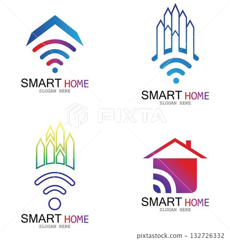 Wifi House Vector Logo.Smart City Tech Icon Vector. City Net Logo Concept Vector Wifi House Vector Logo.Smart City Tech Icon Vector. City Net Logo Concept Vector 132726332