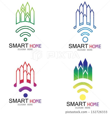 Wifi House Vector Logo.Smart City Tech Icon Vector. City Net Logo Concept Vector Wifi House Vector Logo.Smart City Tech Icon Vector. City Net Logo Concept Vector 132726333