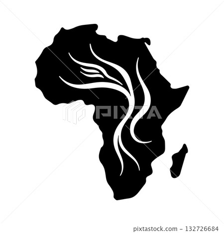 Calligraphic Brush Stroke Africa Map Logo with Artistic Cultural Expression 132726684