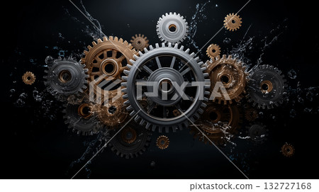 結合機械齒輪和水流運動的動態機械藝術 132727168