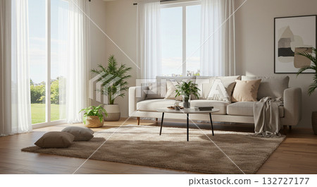 人工智慧生成的客廳室內影像，色調協調和諧 132727177