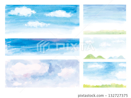 Set of 6 watercolor sky images Set of 6 watercolor sky images 132727375