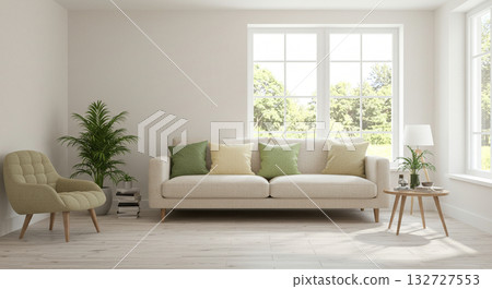 由人工智慧生成的簡約現代沙發和客廳室內設計 132727553