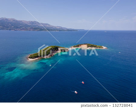 Panoramic view of Ksamil, Albanian Riviera. Ksamil islands are located near the Saranda. Top View. Beautiful destinations. High quality photo Panoramic view of Ksamil, Albanian Riviera. Ksamil islands are located near the Saranda. Top View. Beautiful destinations. High quality photo 132728041