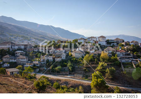 A view from the castle towards the center of the city of Gjirokaster, Albania in summertime. High quality photo A view from the castle towards the center of the city of Gjirokaster, Albania in summertime. High quality photo 132728053