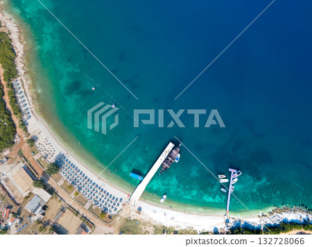 Panoramic view of Ksamil, Albanian Riviera. Ksamil islands are located near the Saranda. Top View. Beautiful destinations. High quality photo Panoramic view of Ksamil, Albanian Riviera. Ksamil islands are located near the Saranda. Top View. Beautiful destinations. High quality photo 132728066
