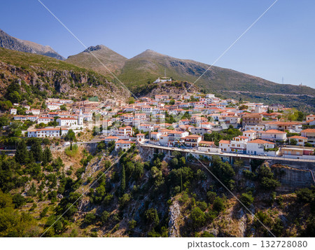 Coastal village of Dhermi with white houses on the slope of mountains. Albania. High quality photo 132728080