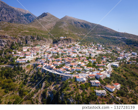 Coastal village of Dhermi with white houses on the slope of mountains. Albania. High quality photo Coastal village of Dhermi with white houses on the slope of mountains. Albania. High quality photo 132728139