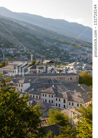 A view from the castle towards the center of the city of Gjirokaster, Albania in summertime. High quality photo A view from the castle towards the center of the city of Gjirokaster, Albania in summertime. High quality photo 132728144