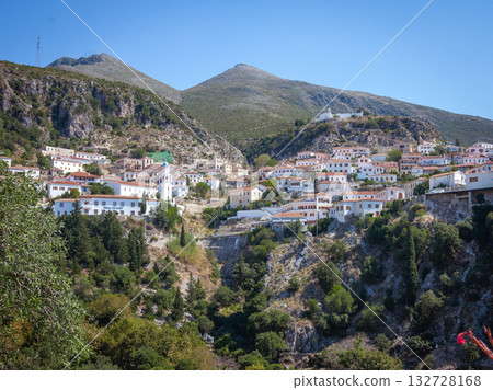 Coastal village of Dhermi with white houses on the slope of mountains. Albania. High quality photo Coastal village of Dhermi with white houses on the slope of mountains. Albania. High quality photo 132728168