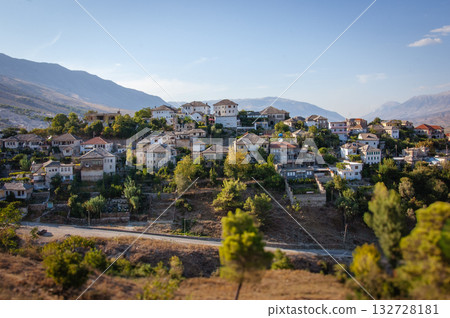 A view from the castle towards the center of the city of Gjirokaster, Albania in summertime. High quality photo 132728181