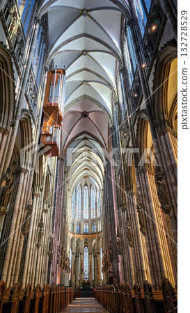 March 7, 2025. A stunning view inside Cologne Cathedral, highlighting its soaring vault and majestic dome. Also known as Hohe Domkirche Sankt Petrus, this Gothic masterpiece stands in Cologne, Germany 132728529