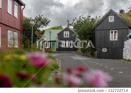 Torshawn city, the capital of The Faroe Islands, Denmark. Vestaravag harbor in Torshavn with its boats and colorful buildings. High quality photo 132728714