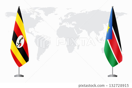 Uganda and South Sudan flags for official meeting Uganda and South Sudan flags for official meeting 132728915
