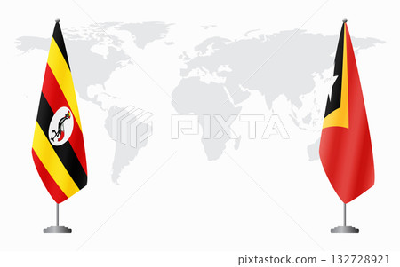 Uganda and East Timor flags for official meeting 132728921