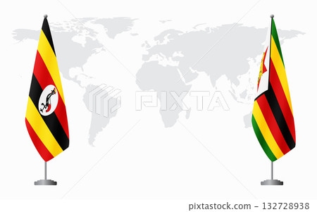 Uganda and Zimbabwe flags for official meeting 132728938