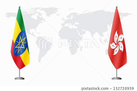 Ethiopia and Hong Kong flags for official meeting 132728939