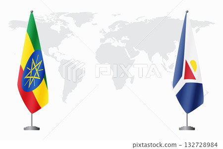 Ethiopia and Saint Martin flags for official meeting 132728984