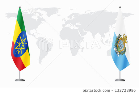 Ethiopia and San Marino flags for official meeting 132728986