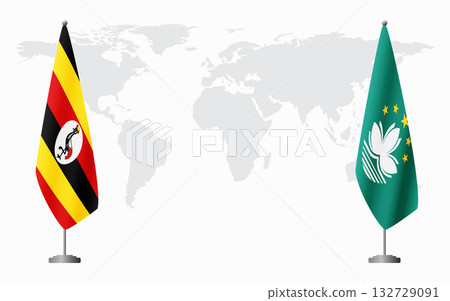 Uganda and Macau flags for official meeting Uganda and Macau flags for official meeting 132729091