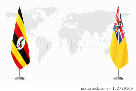 Uganda and Niue flags for official meeting 132729109
