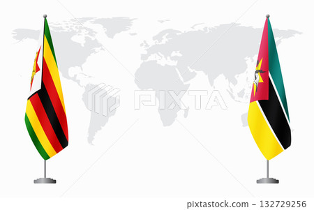 Zimbabwe and Mozambique flags for official meeting Zimbabwe and Mozambique flags for official meeting 132729256