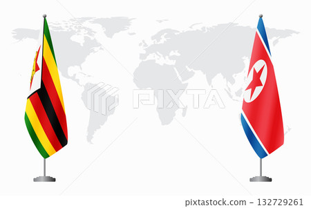 Zimbabwe and North Korea flags for official meeting 132729261