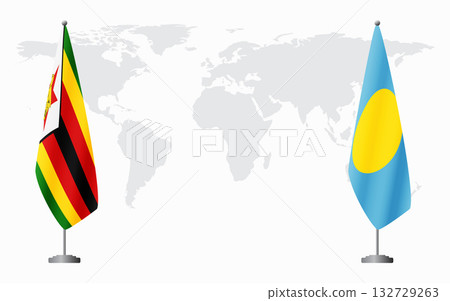 Zimbabwe and Palau flags for official meeting 132729263