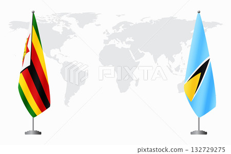 Zimbabwe and Saint Lucia flags for official meeting 132729275