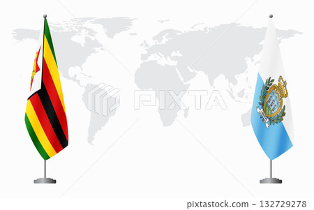 Zimbabwe and San Marino flags for official meeting Zimbabwe and San Marino flags for official meeting 132729278