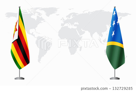 Zimbabwe and Solomon Islands flags for official meeting 132729285
