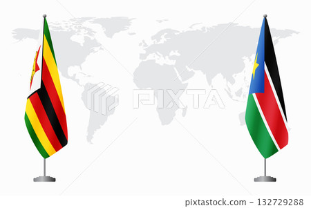 Zimbabwe and South Sudan flags for official meeting 132729288